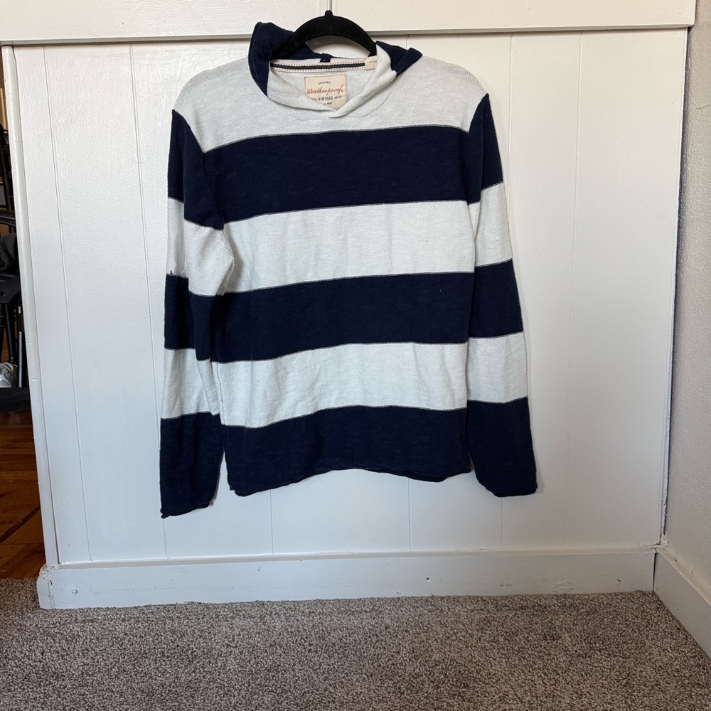 Weatherproof NWOT Striped Navy and White Hooded Sweater